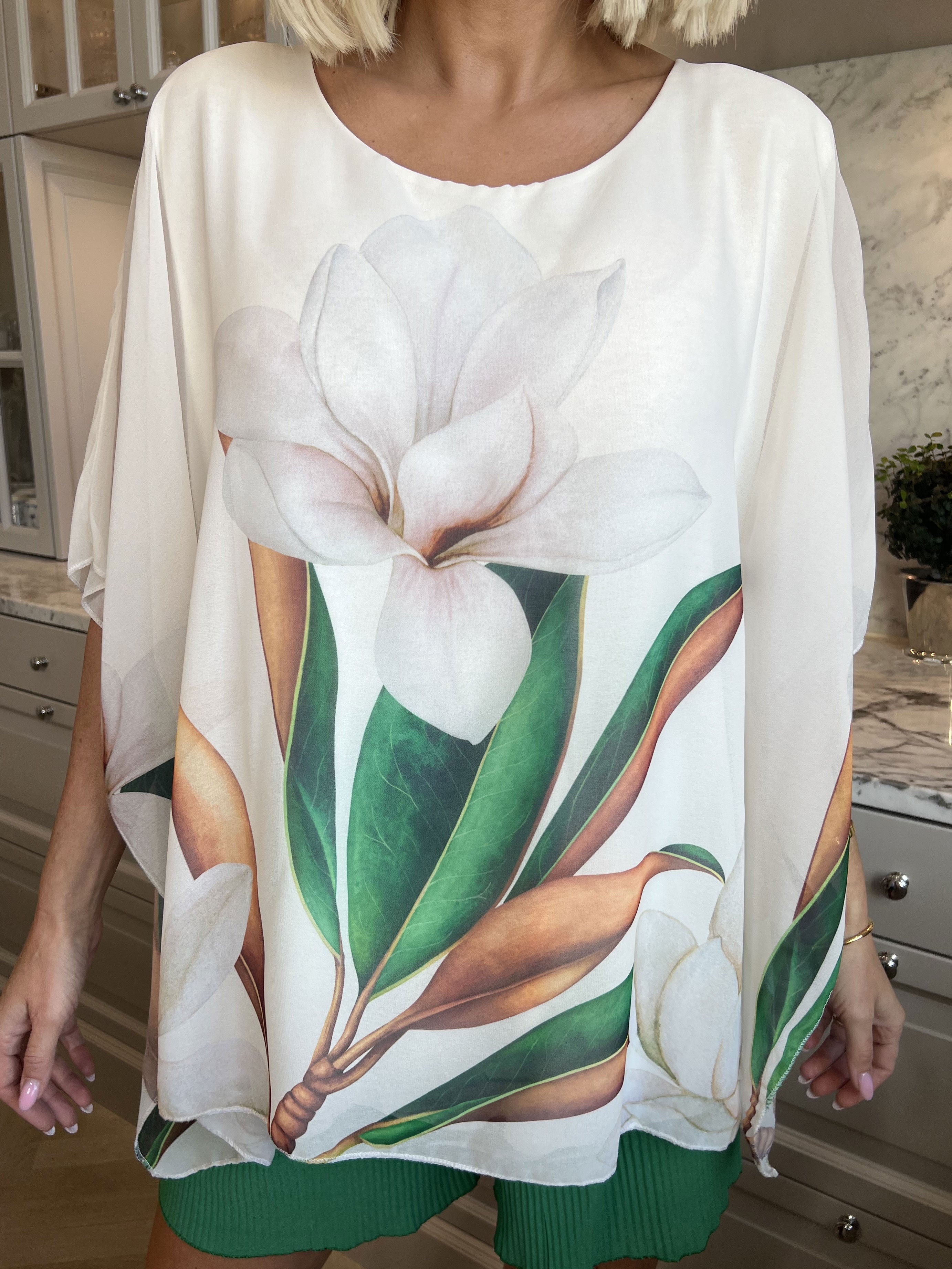 Mian - Farverig tunika med chiffonlag